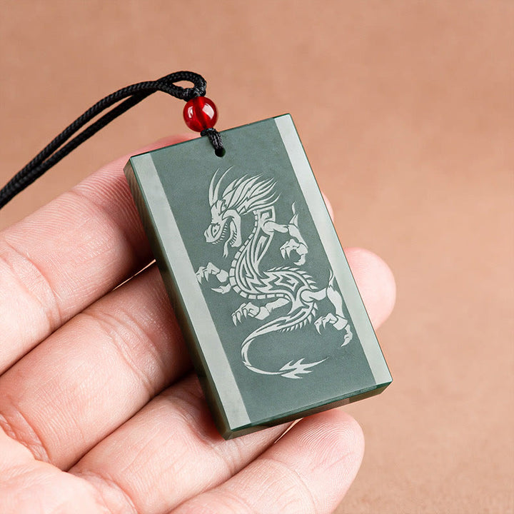 Collier pendentif gravé avec dragon en jade cyan Hetian Buddha Stones - image 4