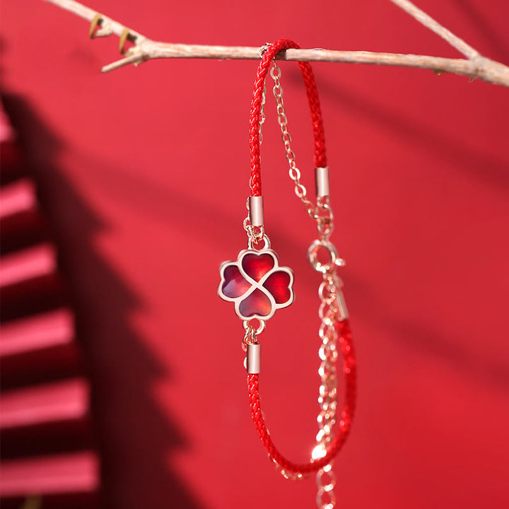 Buddha Stones en argent sterling 925 avec trèfle à quatre feuilles changeant de couleur et protection contre la chance