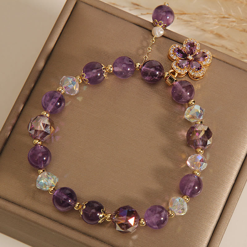 Bracelet de transformation positive avec breloque en forme de fleur et perle d'améthyste naturelle