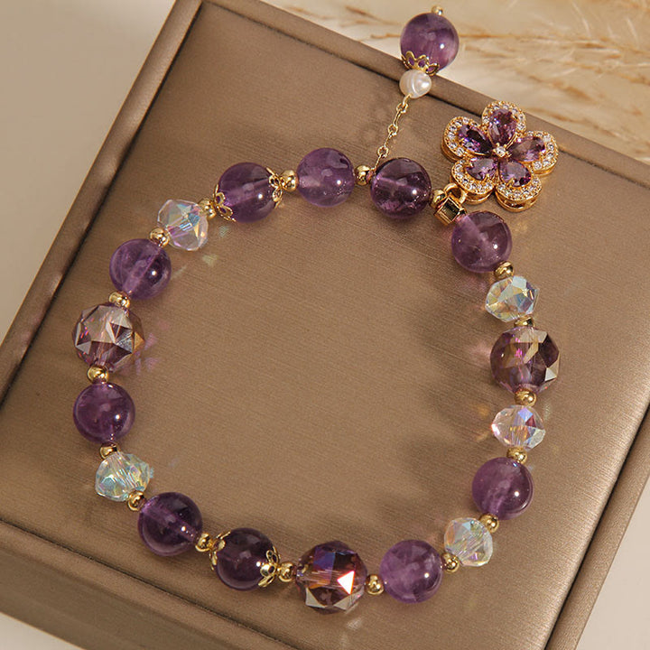 Bracelet de transformation positive avec breloque en forme de fleur et perle d'améthyste naturelle