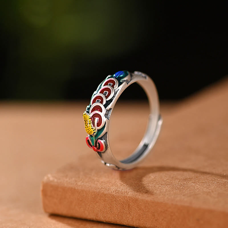 Buddha Stones Bague de richesse Feng Shui Cinq pièces de monnaie de l'empereur