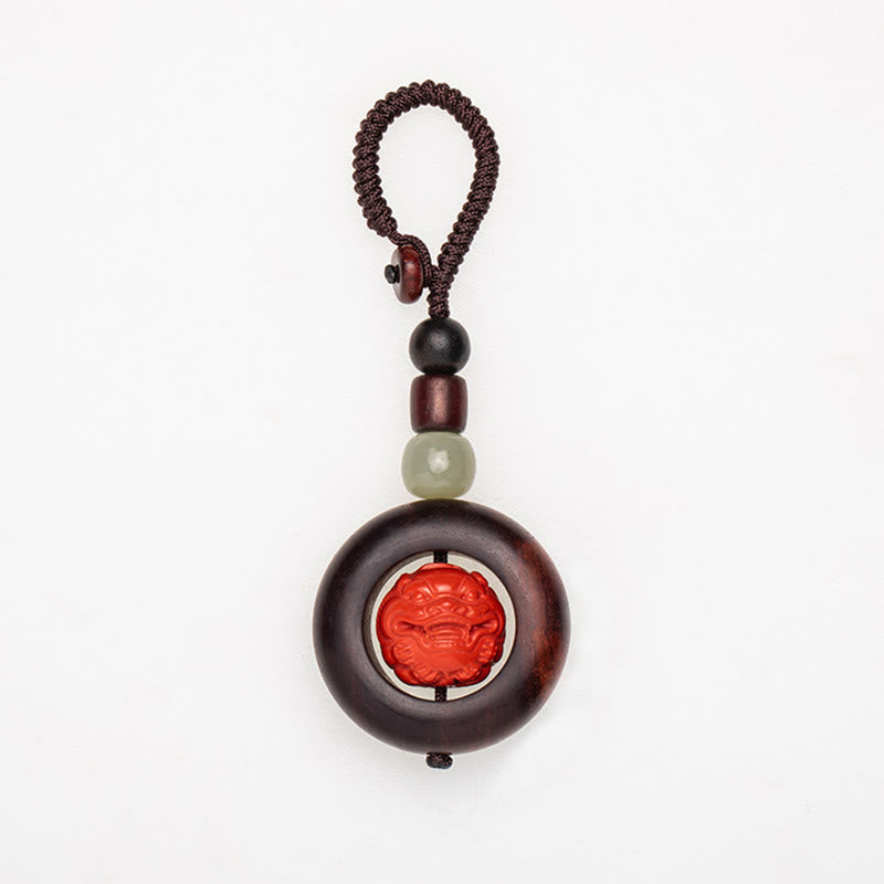 Buddha Stones Tibet Om Mani Padme Hum PiXiu Pièce de cuivre Petite feuille Bois de santal rouge Cinabre Protection Porte-clés