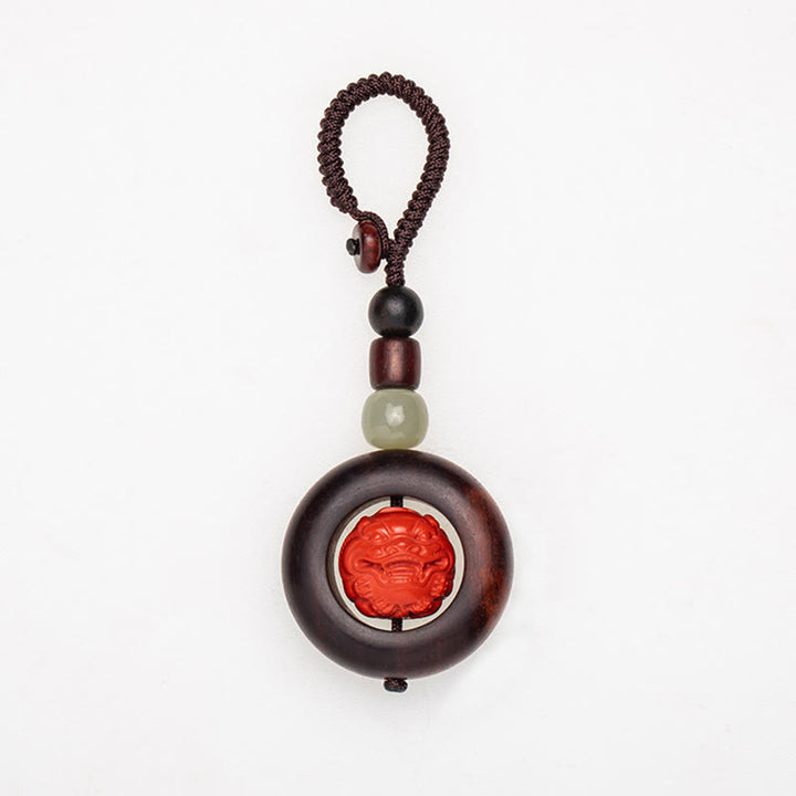Buddha Stones Tibet Om Mani Padme Hum PiXiu Pièce de cuivre Petite feuille Bois de santal rouge Cinabre Protection Porte-clés