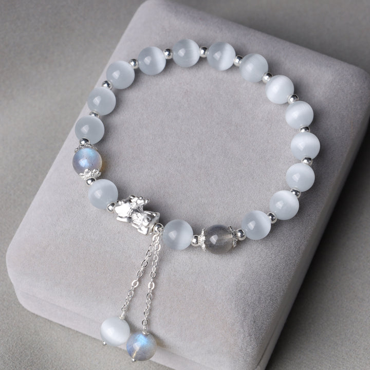 Bracelet de soutien PiXiu en pierre de lune œil de chat naturelle et quartz fraise de Buddha Stones