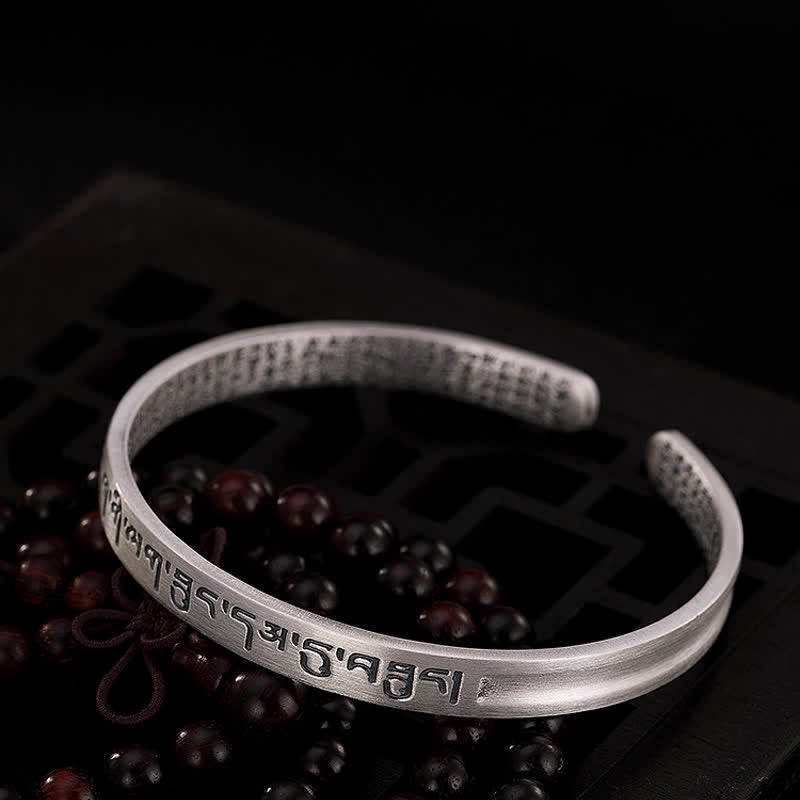 Bracelet de protection en argent sterling 999 avec six mots vrais et sutra du cœur de Buddha Stones