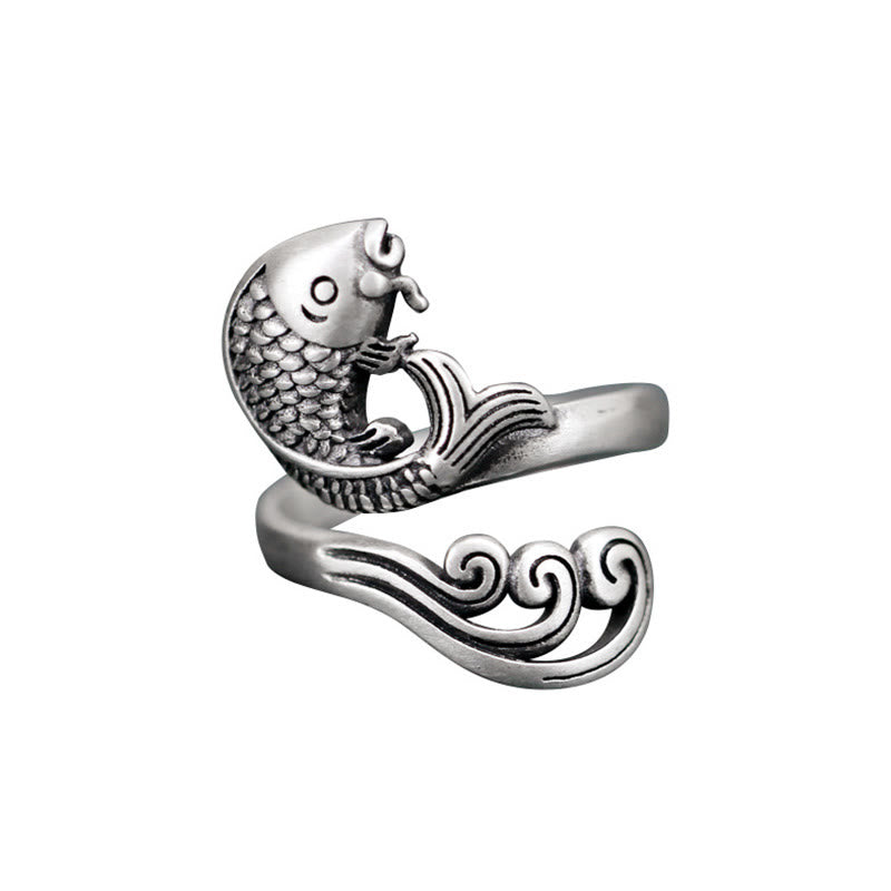 Bague en argent sterling 925 Buddha Stones et poisson koï