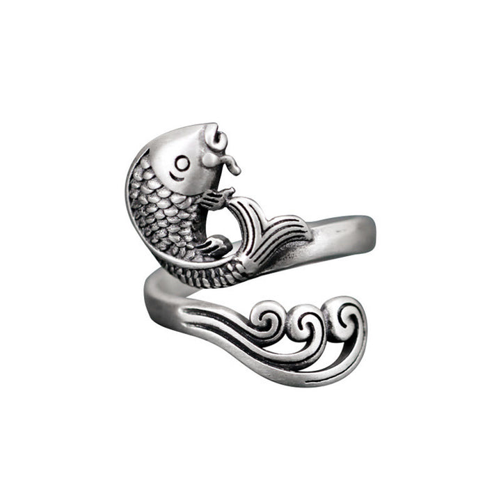 Bague en argent sterling 925 Buddha Stones et poisson koï