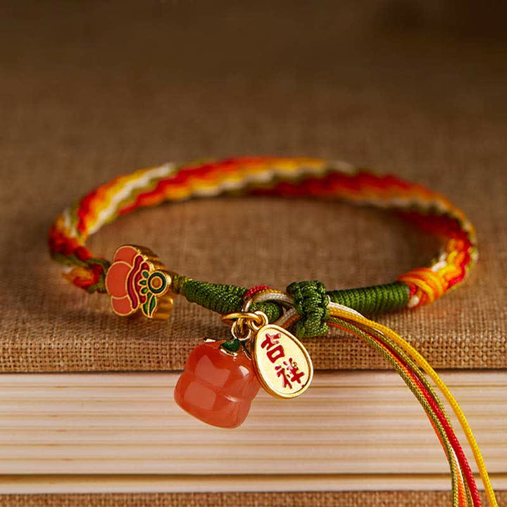 Bracelet tressé en corde avec nœud de force et de réincarnation en agate rouge et Buddha Stones