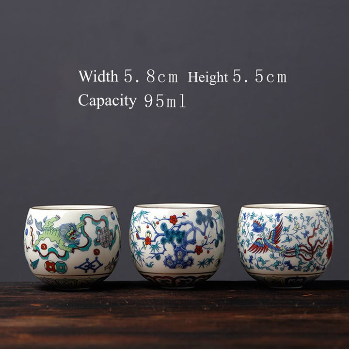 Buddha Stones Vintage Fleur de Prunier Pin Bambou Phénix Kirin Lion Dansant Tasse à Thé en Céramique Tasses à Thé