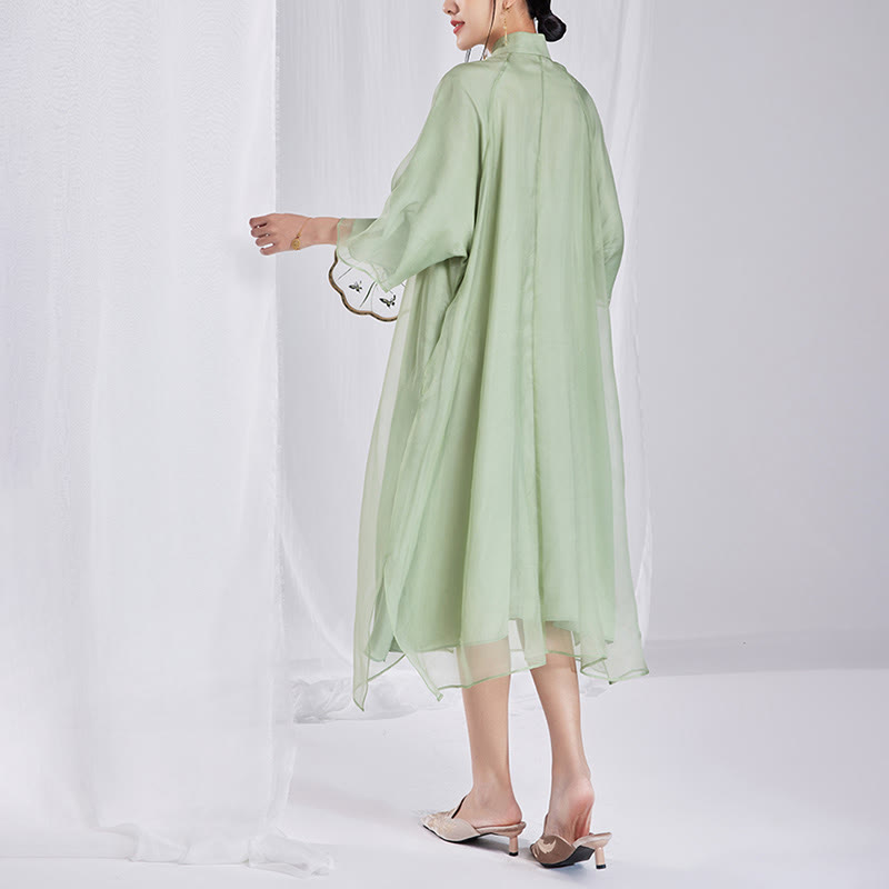 Robe qipao vintage en soie de Buddha Stones 100 % 6 momme avec broderie de fleurs et de papillons pour femme - image 12