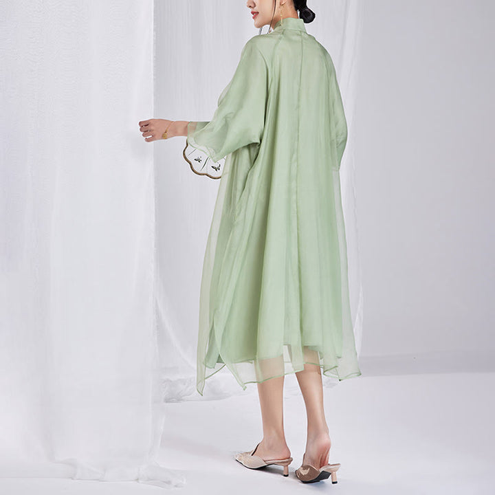 Robe qipao vintage en soie de Buddha Stones 100 % 6 momme avec broderie de fleurs et de papillons pour femme - image 12