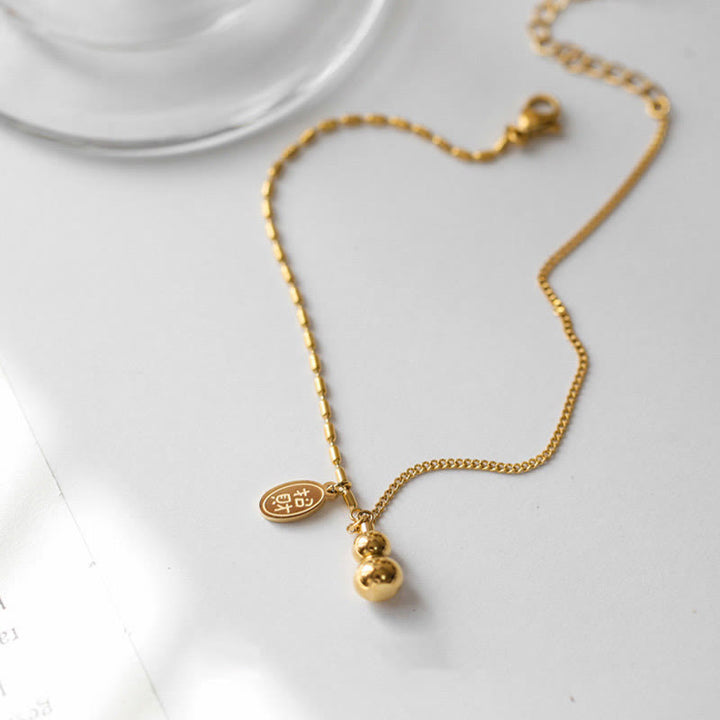 Buddha Stones Or 18k Lucky Bracelet de cheville Buckle Wealth en forme de gourde