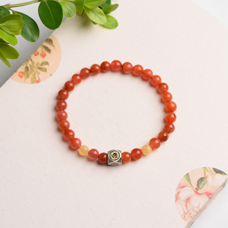 Bracelet d'acceptation de soi en agate rouge et ambre avec amulette du zodiaque chinois en argent sterling 925 de Buddha Stones - image 3