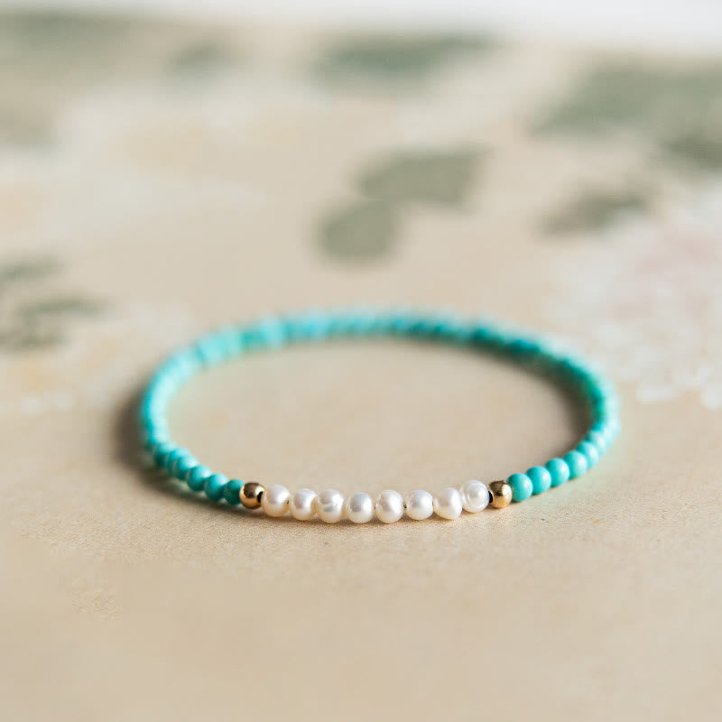 Bracelet en perles de turquoise naturelles en argent sterling 925 de Buddha Stones - 18-19 cm - image 0