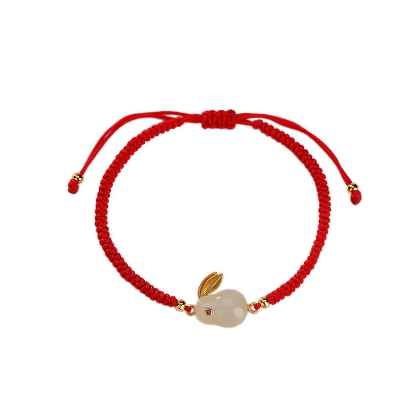 Bracelet de protection en fil rouge en jade blanc Hetian de l'année du lapin en argent sterling 925 Buddha Stones