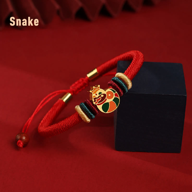 Bracelet tressé rouge en argent sterling 925 fait main avec Buddha Stones Année du Dragon, joli signe du zodiaque chinois