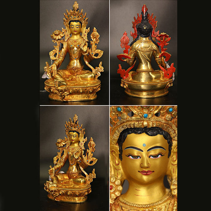 Statue de protection en cuivre plaqué or du Bodhisattva Tara Chenrezig Avalokitesvara à quatre bras - image 3