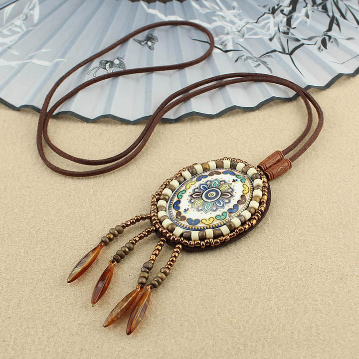 Collier pendentif créatif en perles à motif mandala et Buddha Stones