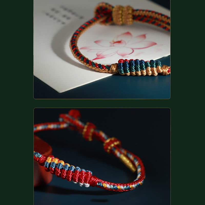 Bracelet de protection tressé à huit fils en Buddha Stones tibétain fait à la main avec roue de prière et nœud de paix
