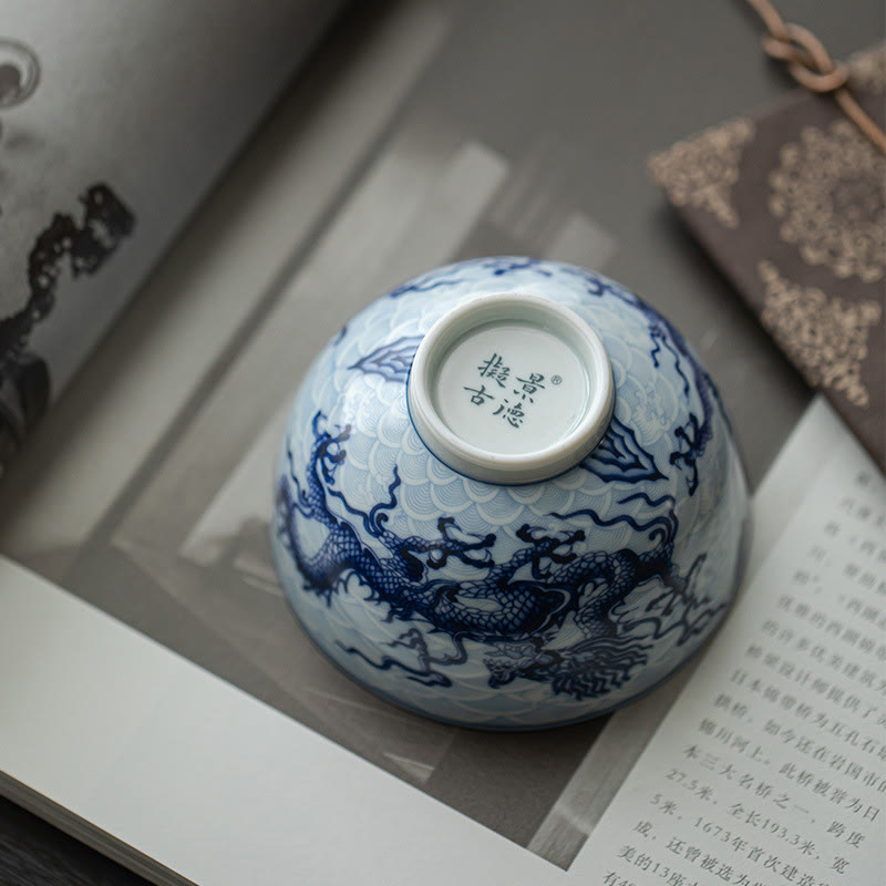 Tasse à thé en céramique motif dragon bleu Buddha Stones Tasses à thé Kung Fu