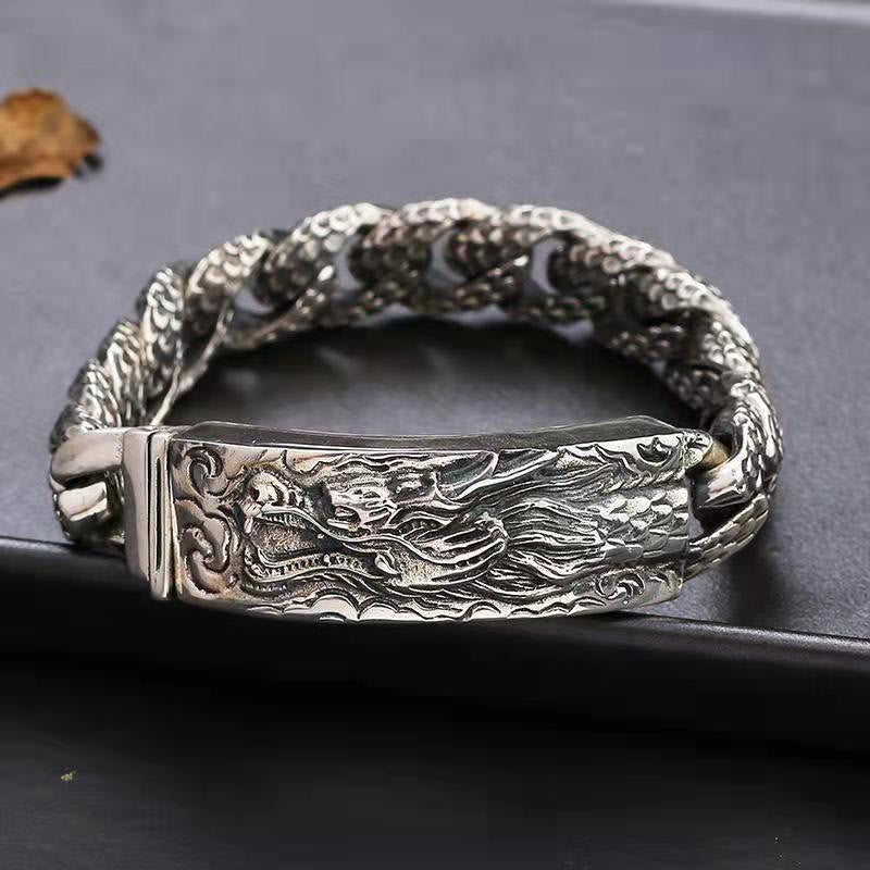 Bracelet de protection gravé à motif d'écailles de dragon rétro Buddha Stones