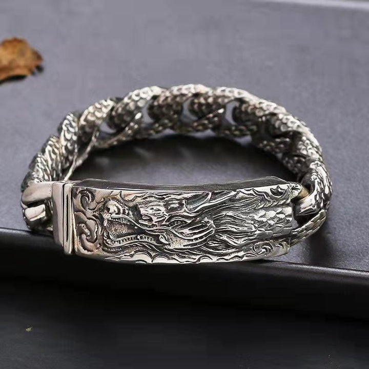 Bracelet de protection gravé à motif d'écailles de dragon rétro Buddha Stones