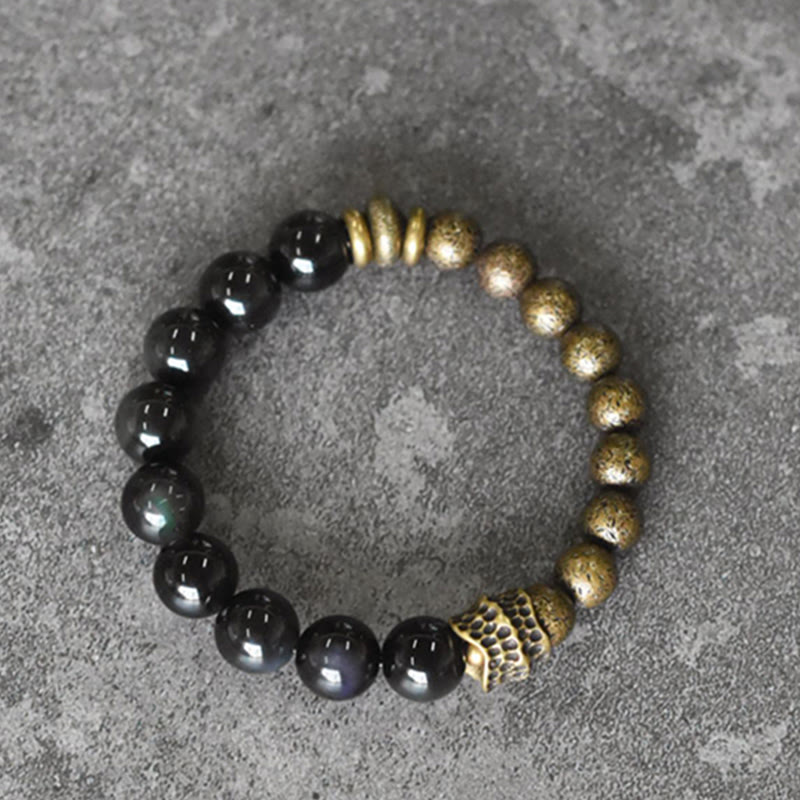Bracelet de transformation positive en perles de cuivre et obsidienne arc-en Buddha Stones