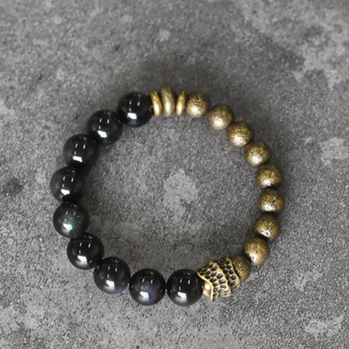 Bracelet de transformation positive en perles de cuivre et obsidienne arc-en Buddha Stones