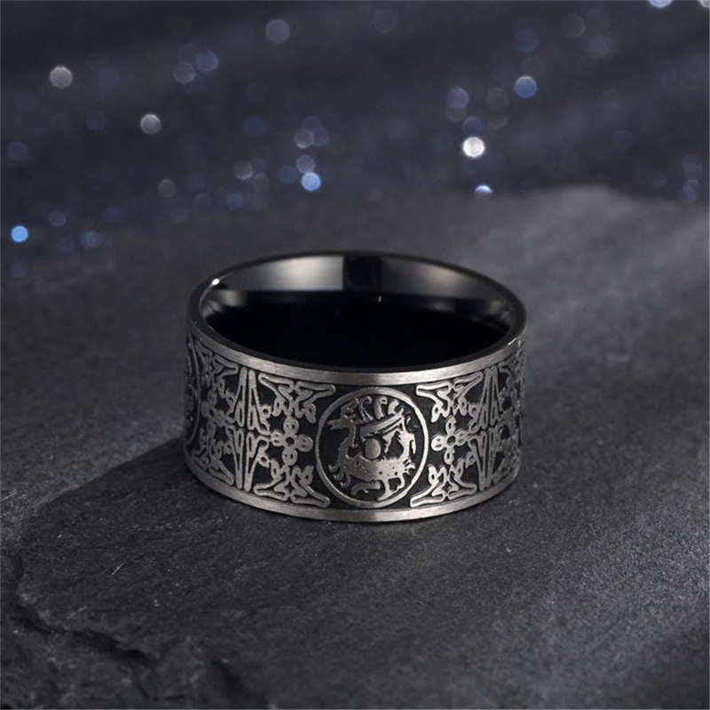Bague porte-bonheur sculptée en basalte de Suzaku avec quatre Buddha Stones, dragon, bête gardienne, tigre blanc