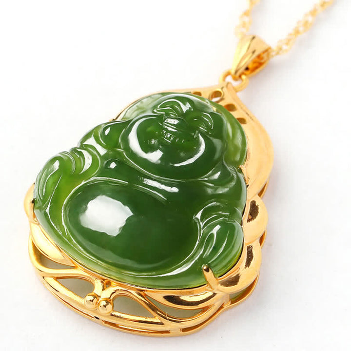 Collier pendentif en argent sterling 925 avec jade cyan naturel Hetian Bouddha rieur en or 18 carats - image 9