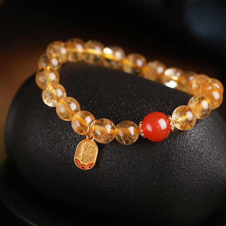 Bracelet porte-bonheur en Buddha Stones, citrine, agate rouge