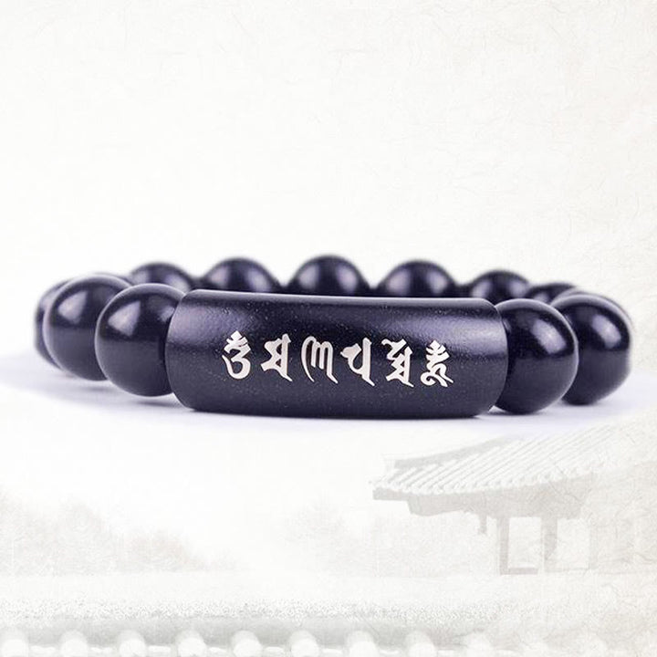 Bracelet d'équilibre incrusté de Buddha Stones en argent sterling 999 et bois d'ébène Om Mani Padme Hum