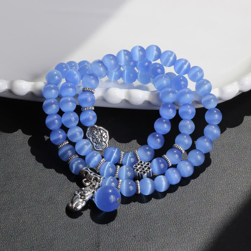 Bracelet triple tour de soutien PiXiu œil de chat en Buddha Stones
