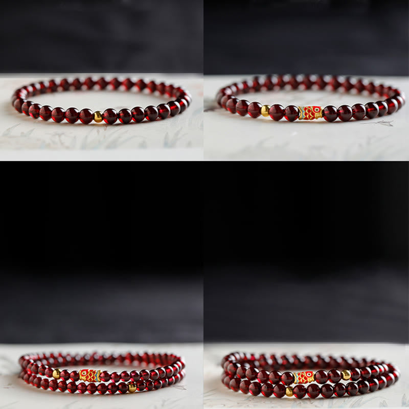 Bracelet de protection en grenat naturel avec poisson koï en or 999 de Buddha Stones - image 18