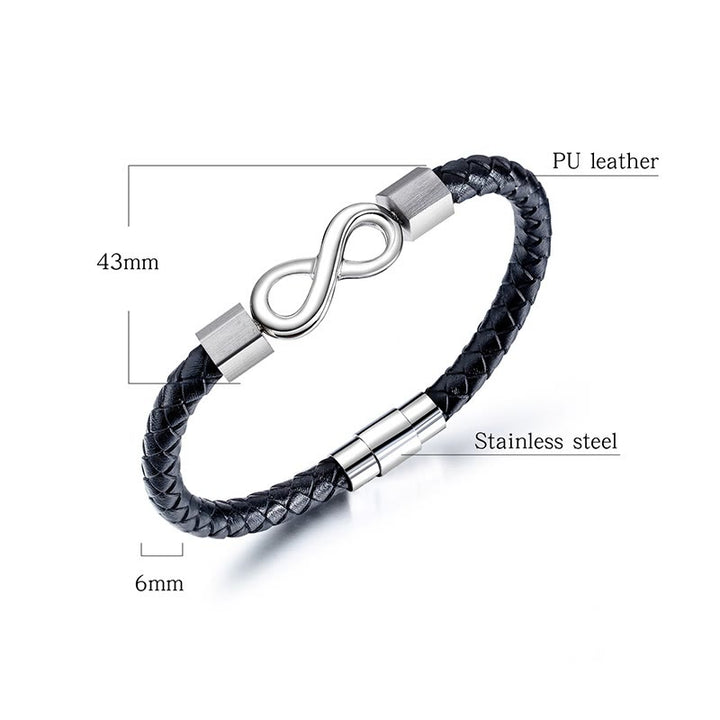 Bracelet d'équilibre en cuir tissé avec nœud sans fin en acier titane et Buddha Stones