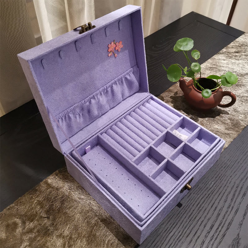 Boîte à bijoux en flanelle à deux niveaux avec Buddha Stones et phénix violet