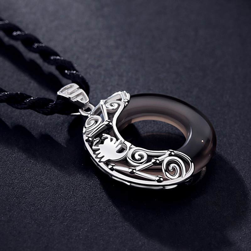 Collier pendentif rond en obsidienne glacée avec 12 constellations du zodiaque de Buddha Stones - image 28