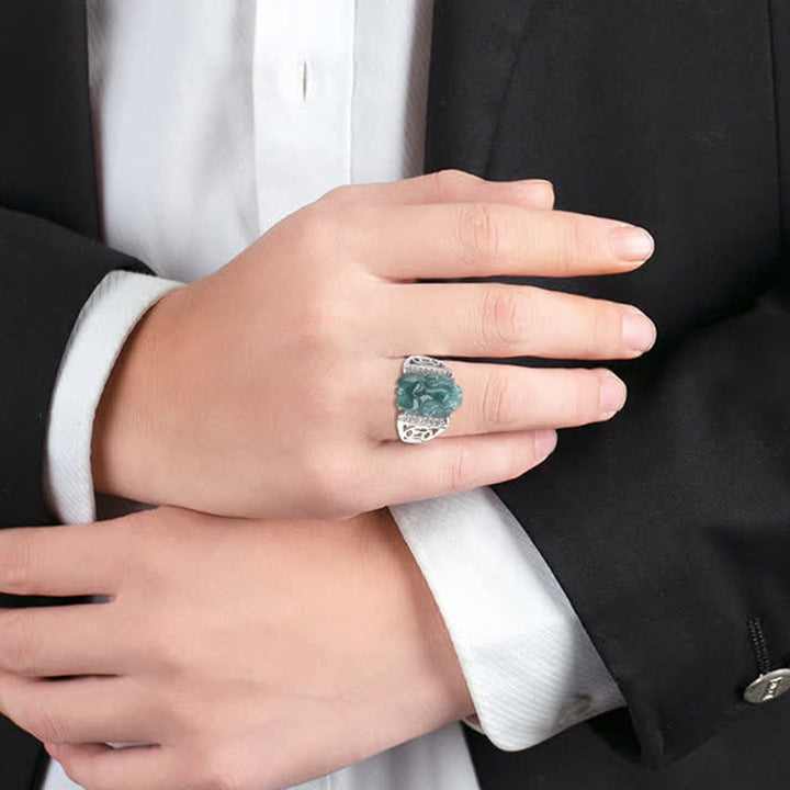 Bague porte-bonheur en jade PiXiu Fengshui en argent sterling 925 Buddha Stones