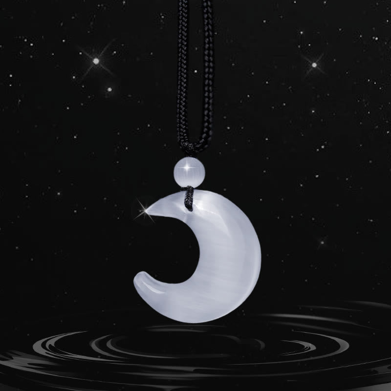 Collier pendentif en forme de croissant de lune en cristal d'obsidienne et de sélénite avec Buddha Stones et argent naturel, protection du couple Yin Yang - Cristal de sélénite - image 10
