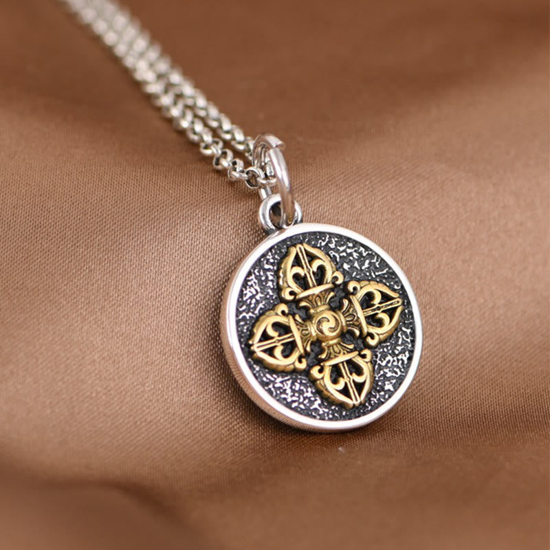 Collier de bénédiction Buddha Stones en argent Sterling 925 Pendentif double Dorje Vajra