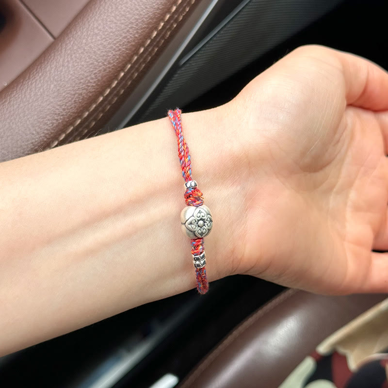 Bracelet tressé multicolore en argent sterling 999 avec pierre porte-bonheur Kaki de Buddha Stones