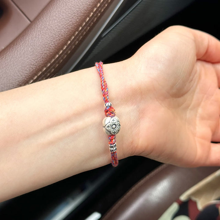 Bracelet tressé multicolore en argent sterling 999 avec pierre porte-bonheur Kaki de Buddha Stones