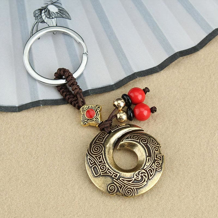 Porte-clés porte-bonheur en cuivre avec inscription « Bonne chance »