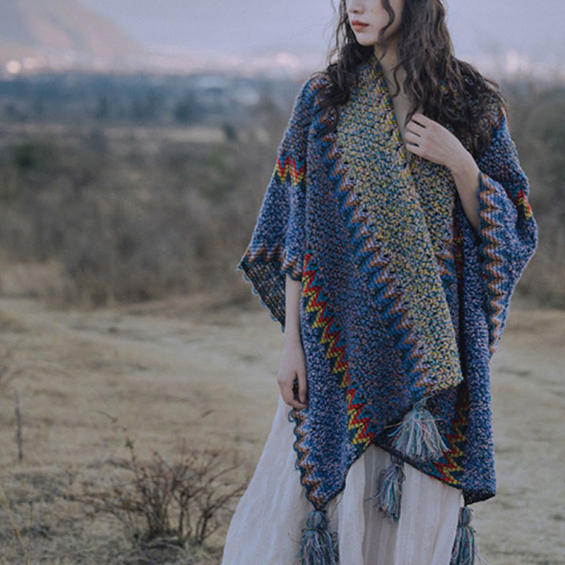 Buddha Stones, cape en tricot douce et chaude, écharpe à pompon tibétaine d'hiver - image 12