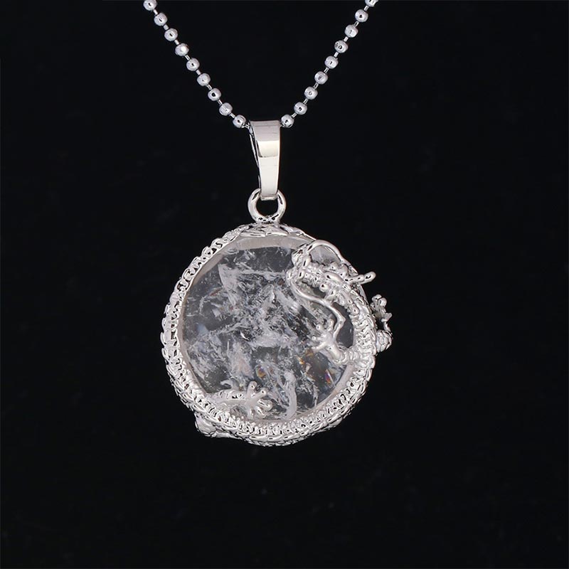 Collier pendentif en cristal de quartz naturel avec énergie de guérison et dragon chinois en Buddha Stones