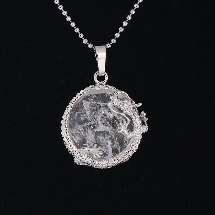 Collier pendentif en cristal de quartz naturel avec énergie de guérison et dragon chinois en Buddha Stones