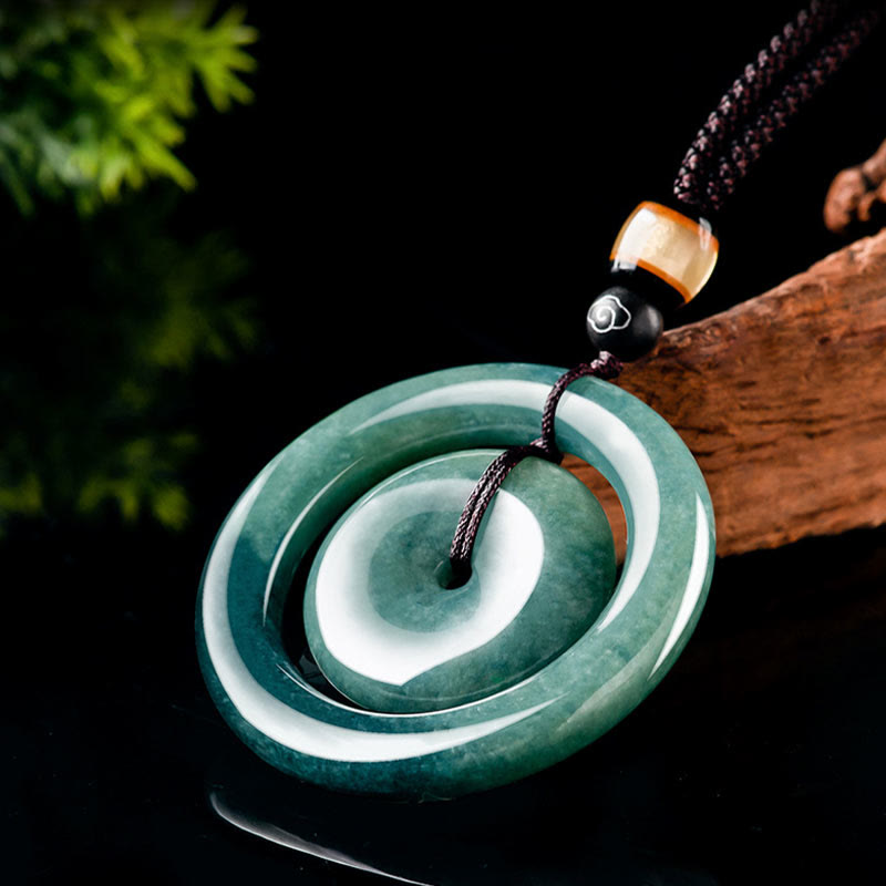 Collier pendentif en jade rond naturel Buddha Stones, boucle de paix, chance, prospérité