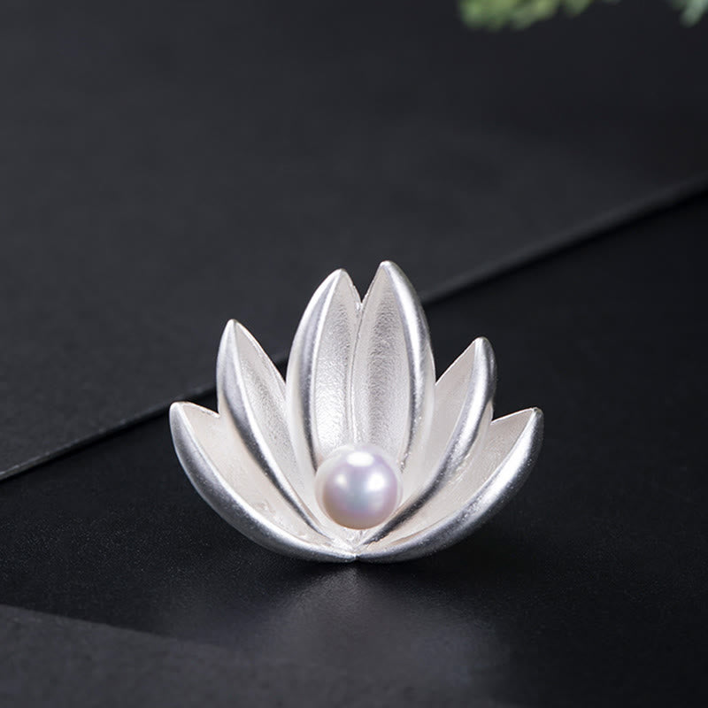 Buddha Stones Argent Sterling 925 Fleur de lotus Perle Nouveau départ Broche