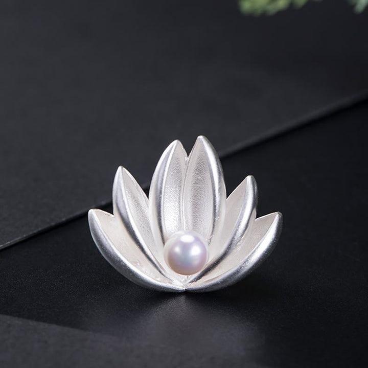 Buddha Stones Argent Sterling 925 Fleur de lotus Perle Nouveau départ Broche