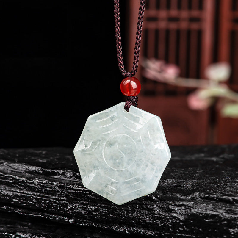 Pendentif collier porte-bonheur en Jade naturel Bagua Yin Yang - image 2